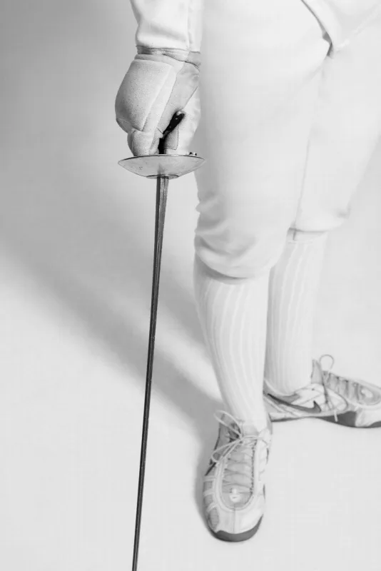 A fencer's sword, close up